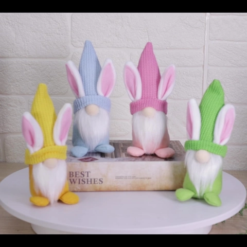 Decoración de Gnomo de Conejo de Pascua de Peluche Orejas de Conejo Tejidas Muñeca Sin Rostro Tomte Hecha a Mano Adorno de Mesa
