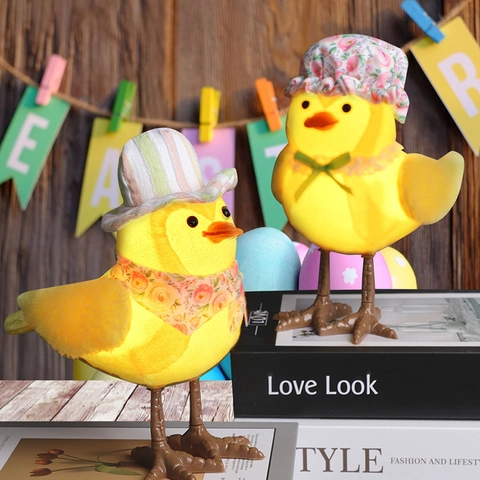 LED Glowing Easter Chick Ornament Cute Yellow Plush Chicken Night Light With Hat Scarf For Home Table Decoration Gift