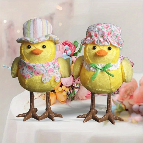 LED Glowing Easter Chick Ornament Cute Yellow Plush Chicken Night Light With Hat Scarf For Home Table Decoration Gift