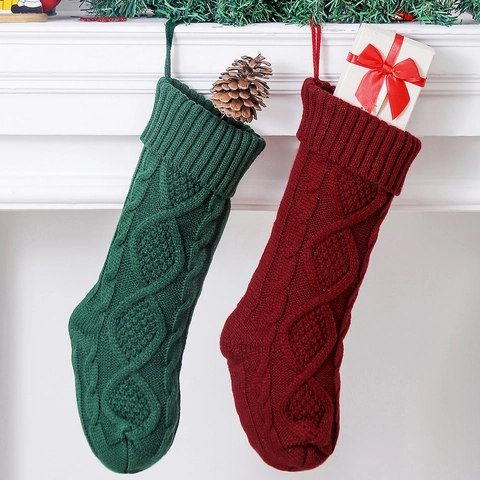 Kerstsok Kabelbreisel Polyester Stof Hangende Decoratie Voor Open Haard Kerstfeest Decor Rood Groen Wit