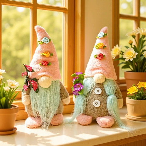 Moederdag Kabouter Pluche Ornament Handgemaakte Noorse Gezichtsloze Pop Met Bloemen Gebreide Muts Lente Thuis Feest Decoratie Cadeau