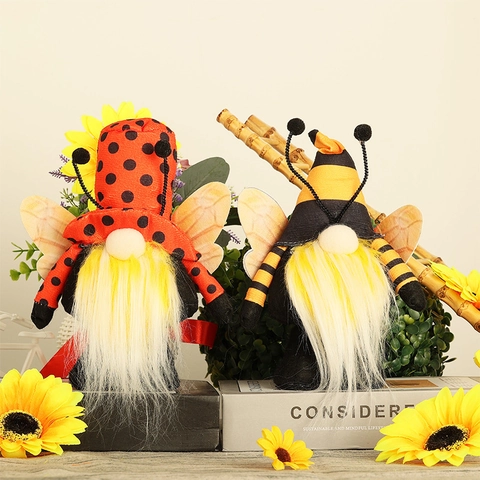 Bee Sunflower Gnome Plush Doll Ladybug Faceless Doll Ornaments Spring Summer Garden Party Decorations Home Decor Gift