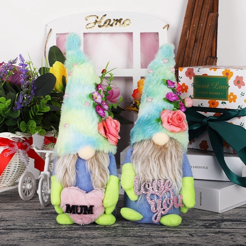 Muttertag Gnom Plüsch Ornament Blau Farbverlauf Hut Herz Rose Gesichtslos Puppe Für Mama Geschenk Home Tischdeko