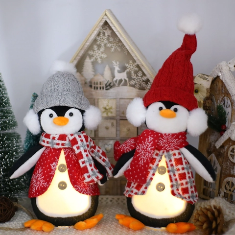 LED Leuchtende Weihnachten Pinguin Plüschpuppe Stehend Gnom Figur Ornament Für Zuhause Feiertag Party Dekoration Geschenk