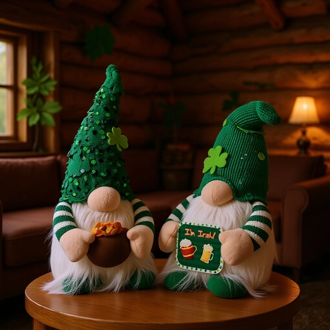 Gnomo di Peluche per il Giorno di San Patrizio Bambola Decorativa Con Luce LED Cappello di Paillettes Trifoglio Ornamento per Casa Festa