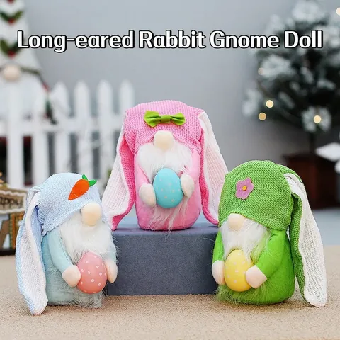 Decoraciones de Peluche de Gnomo Conejo de Pascua Muñeco sin Rostro Orejas Largas Adorno de Punto para Hogar Festival Fiesta Estacional