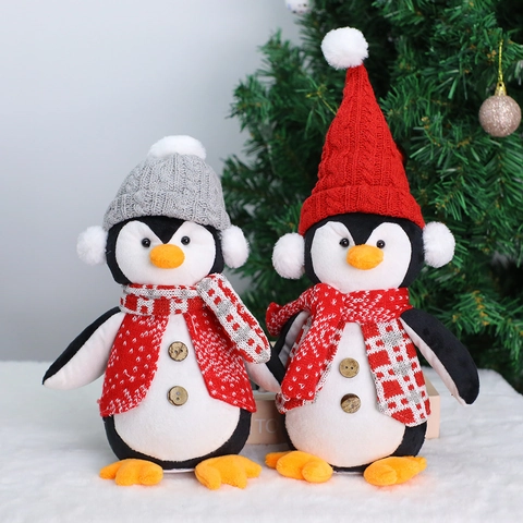 Bambola di Peluche Pinguino di Natale a LED Luminosa Ornamento Gnomo in Piedi per Decorazione Festa in Casa Regalo Festivo