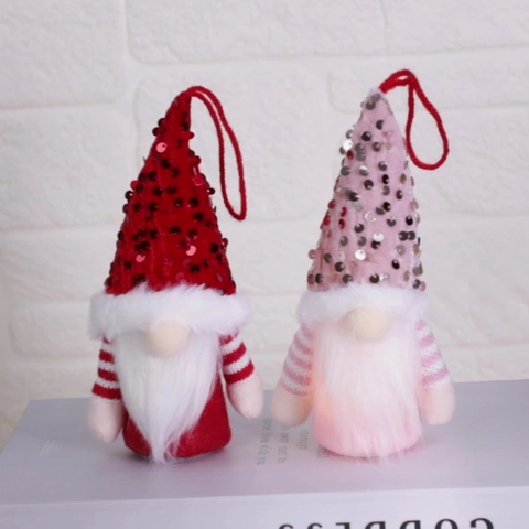 Gnomo di Peluche con Paillettes per Natale San Valentino Con Luce LED Nano Senza Volto Decorazione Sospesa per Casa Festa