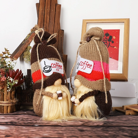 Gnomo di Peluche a Tema Caffè Cappello a Maglia Bambola Senza Volto Per Cucina Bar Caffè Decorazione Domestica Gnomo Fatto a Mano
