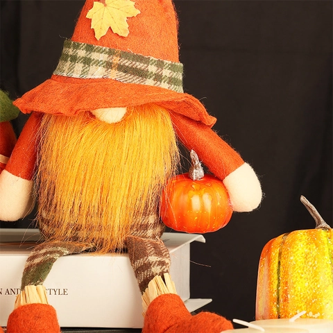 Decoraciones de Peluche de Gnomo de Halloween Muñecos de Gnomo de Cosecha de Otoño Con Calabaza Escoba Girasol Hoja de Arce