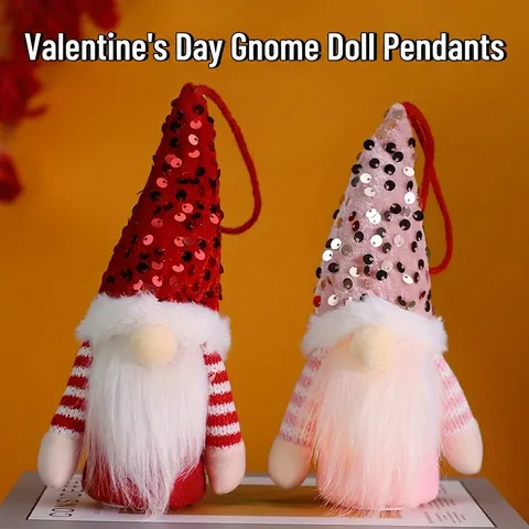 Gnomo di Peluche con Paillettes per Natale San Valentino Con Luce LED Nano Senza Volto Decorazione Sospesa per Casa Festa