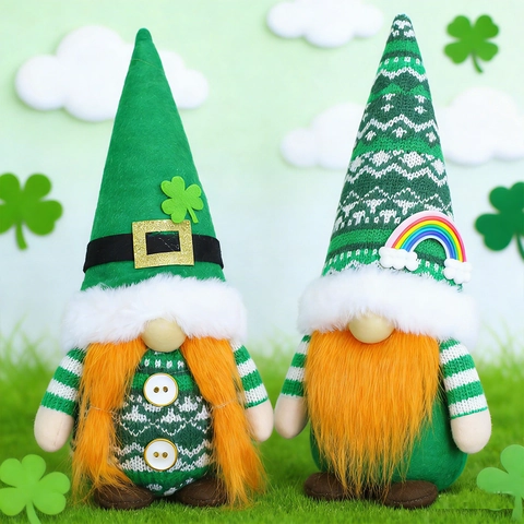 St Patrick's Day Gnome Irish Shamrock Lucky Leprechaun Handmade Plush Knit Hat Stripe Rudolph Doll For Home Table Ornament