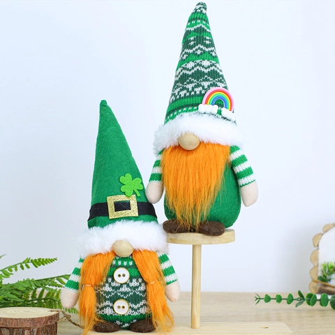 St Patrick's Day Gnome Irish Shamrock Lucky Leprechaun Handmade Plush Knit Hat Stripe Rudolph Doll For Home Table Ornament