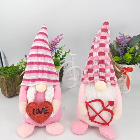 Valentine Day Gnome Plush Pink Heart And Cupid Arrow Nordic Tomte Decoration Romantic Desktop Ornaments Holiday Festive Gift