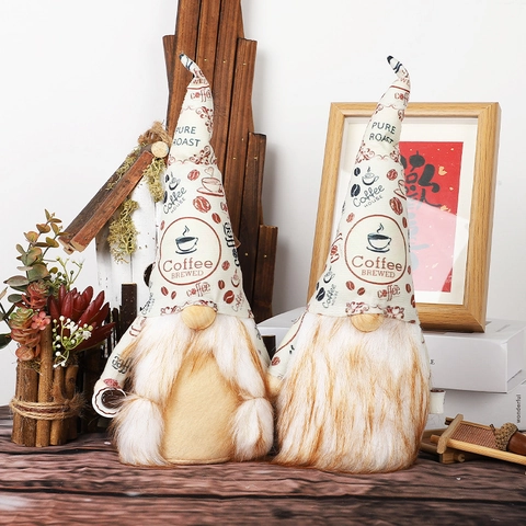 Nordisch Gestrickt Kaffee Zwerg Weihnachten Deko Gesichtslos Plüschpuppe Mit Kaffeebohne Muster Für Haus Cafe Schreibtisch Schmuck