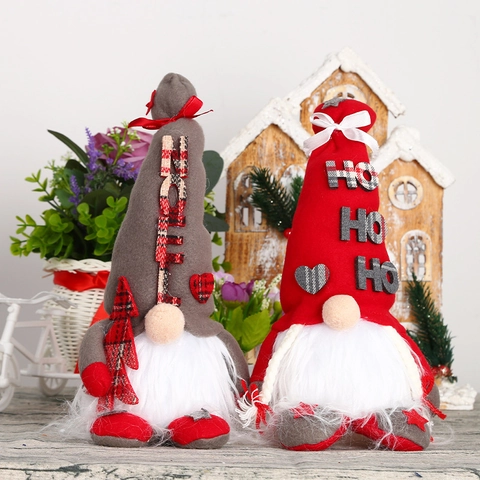 Poupée Gnome de Noël Lumière LED Peluche Sans Visage Tomte Chapeau Plaid Décoration de Table Noël Ornement Maison