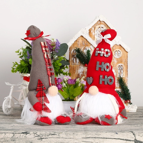 Poupée Gnome de Noël Lumière LED Peluche Sans Visage Tomte Chapeau Plaid Décoration de Table Noël Ornement Maison