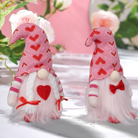 Ornement en Peluche Gnome de la Saint Valentin Bonnet en Tricot Motif Cœur Poupée Nain Avec Longue Barbe Décoration de Table Maison