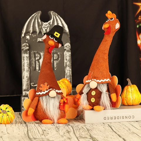 Thanksgiving Turkey Gnome Plush Decorations Autumn Harvest Festival Pilgrim Turkey Doll For Home Party Table Ornaments