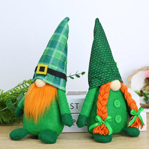 Décoration en Peluche Gnome de la Saint Patrick Trèfle Vert Festival Irlandais Poupée de Nain Ornement pour Maison Fête Table