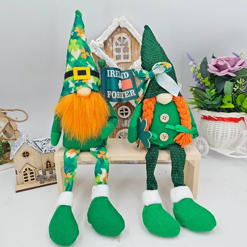 St Patrick's Day Gnome Plush Ornament Long Leg Irish Leprechaun With Shamrock Lucky Green Elf Decor For Home Table Party Gift