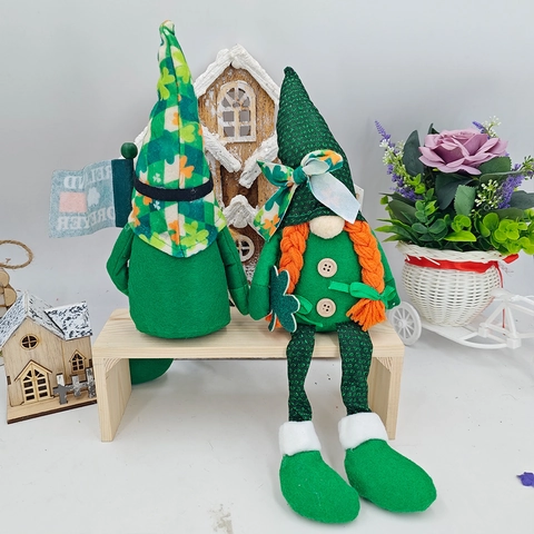 St Patrick's Day Gnome Plush Ornament Long Leg Irish Leprechaun With Shamrock Lucky Green Elf Decor For Home Table Party Gift