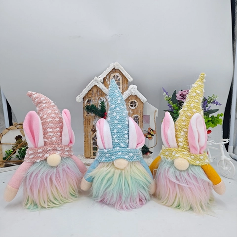Ostern Gnom Plüsch Dekorationen Gesichtslose Puppe Mit Hasenohren Und Regenbogenbart Macaron Farben Gnom Ornamente Für Frühlingsparty