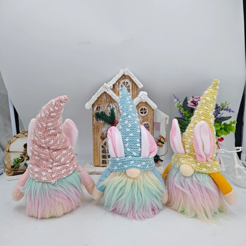 Ostern Gnom Plüsch Dekorationen Gesichtslose Puppe Mit Hasenohren Und Regenbogenbart Macaron Farben Gnom Ornamente Für Frühlingsparty