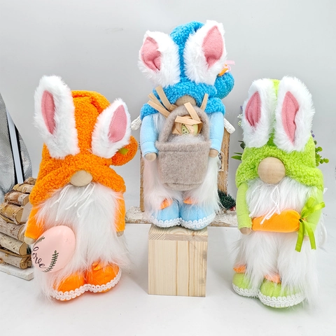 Gnomes de Pâques en Peluche Décoration Oreilles de Lapin Poupée Sans Visage Ornement pour Maison Fête Décorations de Table