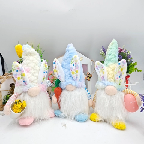Gnome de Pâques Poupée Sans Visage Oreilles de Lapin Jouet en Peluche Carotte Œuf Printemps Vacances Décoration de Table Maison Fête Cadeau