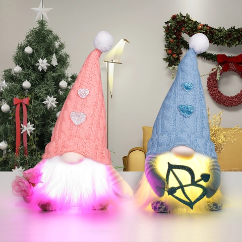Valentine's Day Glowing Gnome Doll LED Light Up Cupid Rose Plush Gnome Valentine Ornaments Romantic Table Decor Handmade Dwarf Gift