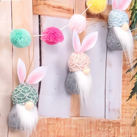 Decorazioni Appese a Forma di Gnomo di Pasqua in Peluche Cappello a Maglia Rudolf Tomte Svedese Orecchie di Coniglio per Casa