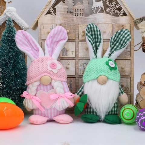 Gnomo di Pasqua Peluche 2025 Primavera Coniglio Senza Volto Gnomo Con Carota E Cuore Regalo Decorazione Domestica Festiva