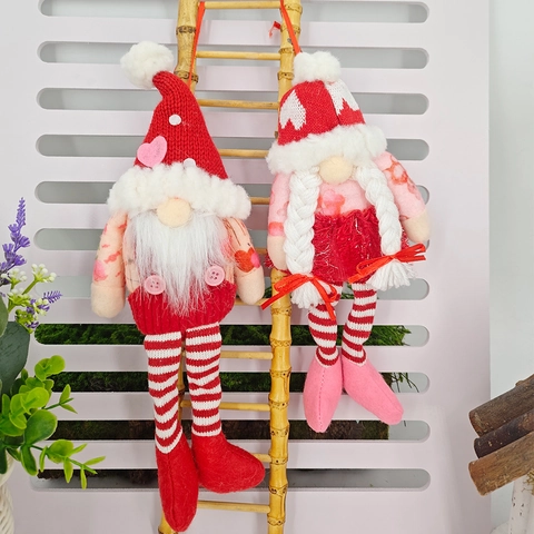 Valentine's Day Gnome Plush Long Leg Doll Hanging Decoration Heart Pattern Handmade Dwarf Ornament For Home Decor Gift