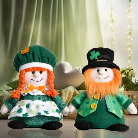 St Patrick's Day Gnomes Plush Decorations Green Shamrock Leprechaun Handmade Dolls Irish Festival Home Table Decor Ornaments For Party