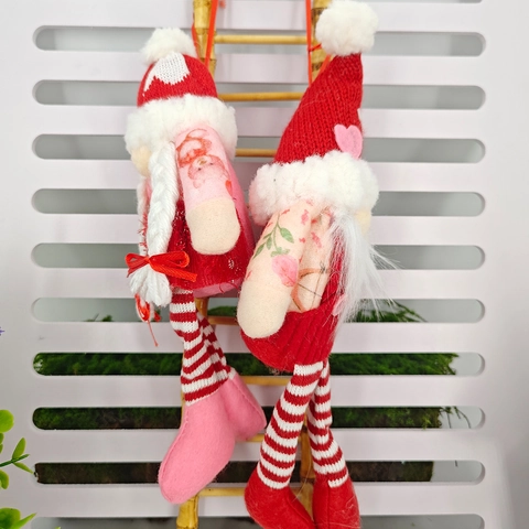 Valentine's Day Gnome Plush Long Leg Doll Hanging Decoration Heart Pattern Handmade Dwarf Ornament For Home Decor Gift
