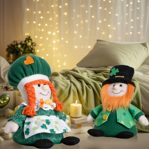 St Patrick's Day Gnomes Plush Decorations Green Shamrock Leprechaun Handmade Dolls Irish Festival Home Table Decor Ornaments For Party