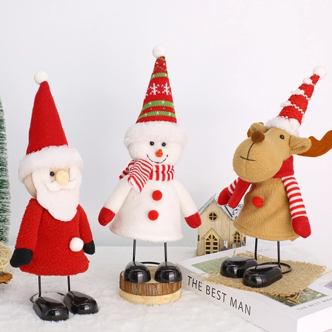 Poupée en Peluche de Noël Avec Jambes à Ressort Père Noël Bonhomme de Neige Élan Décoration de Table pour Maison Bureau Fête
