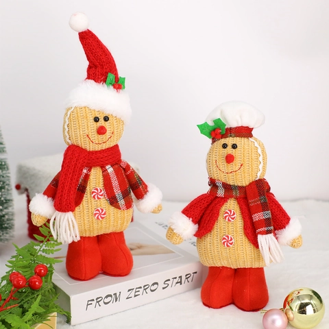 Christmas Gingerbread Man Plush Doll Ornament Knitted Fabric Gingerbread Man Chef Hat Christmas Hat For Party Home Decor Gift