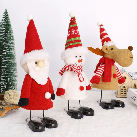 Addobbi Natalizi in Peluche con Gambe a Molla Babbo Natale Pupazzo di Neve Renna Decorazioni da Scrivania per Feste