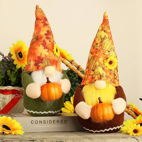 Handgefertigte Erntedankfest Gnom Plüsch Dekoration Herbsternte Sonnenblume Ahornblatt Muster Puppe Mit Kürbis Ornament Zuhause