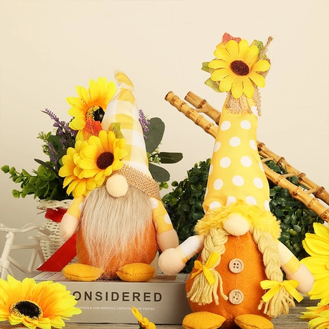 Zonnebloem Kabouter Pluche Oogstfeest Decor Polyester Stof Zweedse Tomte Herfst Thanksgiving Zonnebloem Ornament Voor Huis