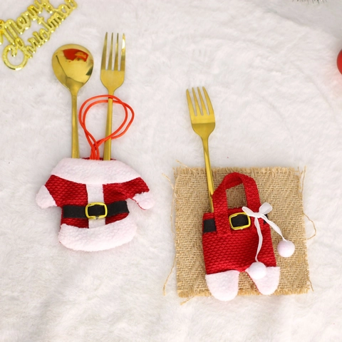 Decorazione Tavola Natale Set Porta Posate Babbo Natale Tessuto a Maglia Rosso Addobbi Tavola per Festa Natalizia