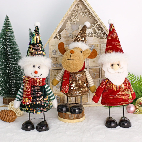 Weihnachten Stehende Puppe Mit Federbeinen Pailletten Weihnachtsmann Schneemann Rentier Tischdeko Feiertag Home Deko Schmuck