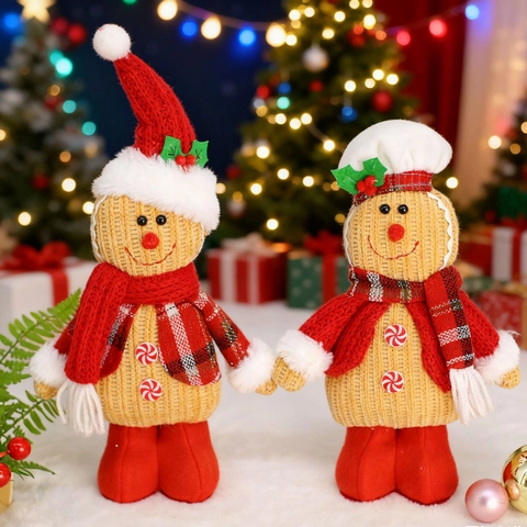 Christmas Gingerbread Man Plush Doll Festive Ornament With Chef Hat Red Scarf For Holiday Home Party Table Decoration Gift