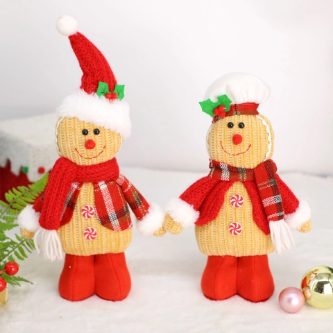 Christmas Gingerbread Man Plush Doll Festive Ornament With Chef Hat Red Scarf For Holiday Home Party Table Decoration Gift