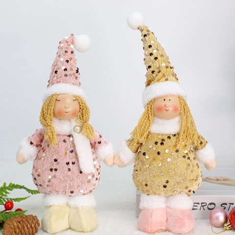 Christmas Angel Girl Plush Doll Ornament With Sequins Pointed Hat Nordic Style Winter Home Showcase Window Decoration
