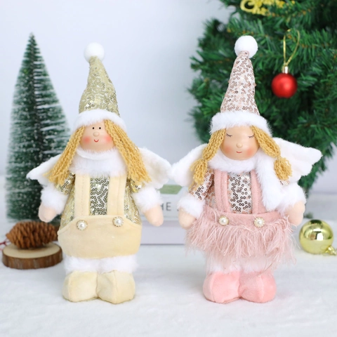 Weihnachtsengel Plüschpuppe Ornamente Pailletten Federflügel Weihnachtsbaum Hängende Dekorationen Urlaub Zuhause Desktop Dekor