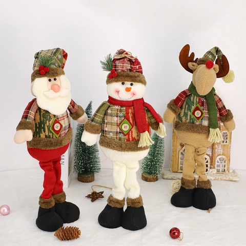 Retro Weihnachten Karierte Stehende Puppen Weihnachtsmann Schneemann Rentier Figuren Für Mall Hotel Zuhause Feiertag Ornamente