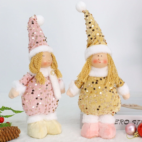 Christmas Angel Girl Plush Doll Ornament With Sequins Pointed Hat Nordic Style Winter Home Showcase Window Decoration